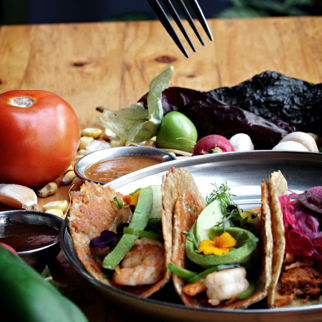 Savor authentic Mexican tacos loaded with fresh shrimp, avocado, and vibrant vegetables, perfect for any occasion.